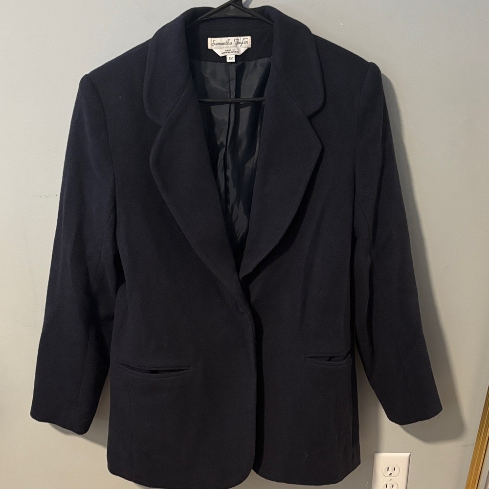 Vintage Samantha Taylor Wool Cashmere Blend Sophisticated Navy Blazer Grandpa‎
